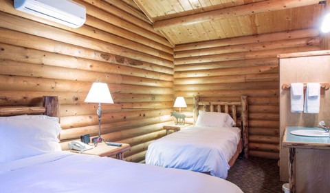 Beautiful cabin bedroom near Glacier National Park. 