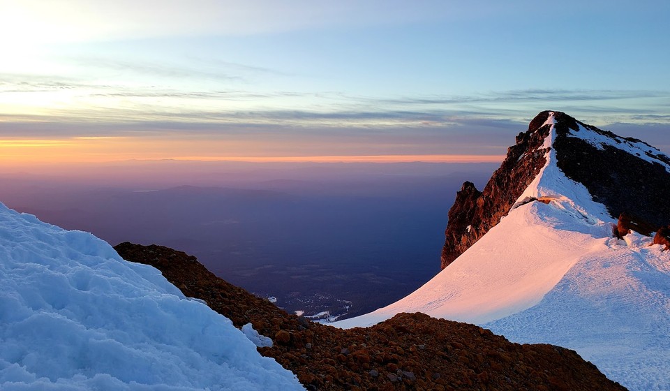 Mountain sunrise on Mt Shasta Climb