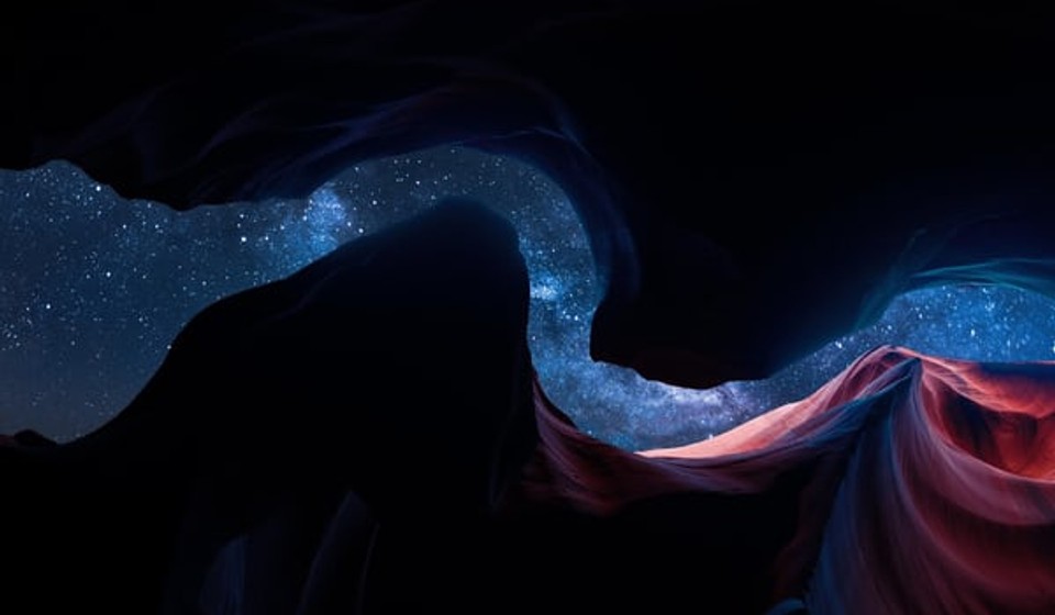 Starry sky at night as seen from the Antelope Canyon