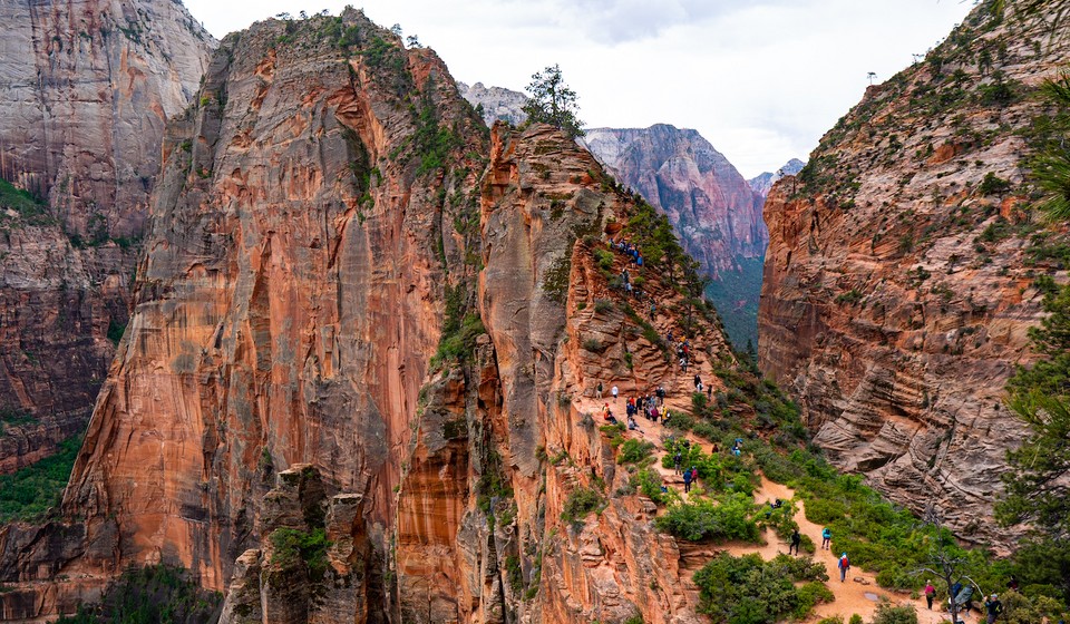 The exposed ridge line you'll walk as part of the Angel's Landing hike
