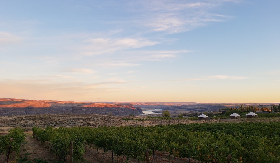 Views of Columbia river and gorge at sunset