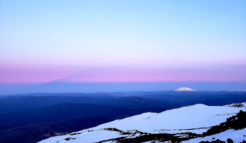Mt. St. Helens as seen at sunset from the Mt. Adams base camp at Lunch Counter
