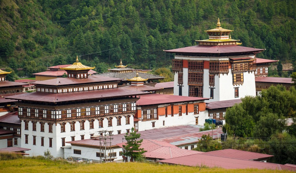 The Dzong Monastery in Bhutan Asia one of the largest monestary in Asia with the landscape and mountains background, Bhutan
