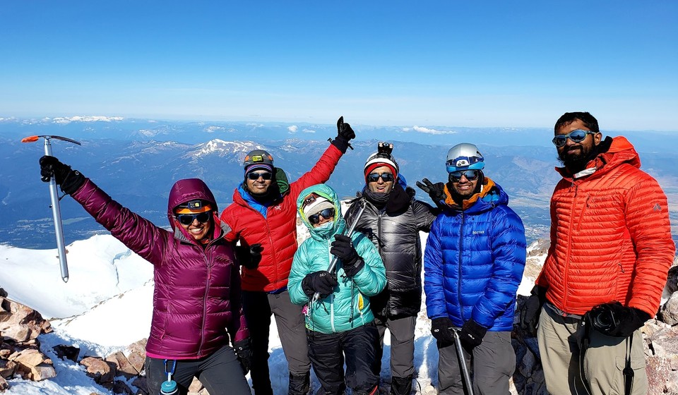 Mountain climbers on summit of Mt. Shasta