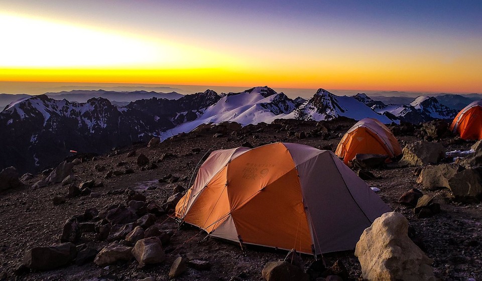 Tents at sunset on Aconcagua