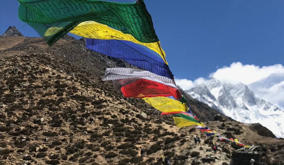Colorful flags in the Everest Region, on a trek